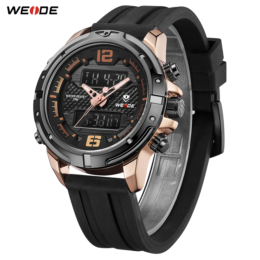 

WEIDE New Arrival Luxury Casual Calendar Chronograph Analog LCD Digital Silicone Strap band Quartz Water Resistant Wrist watch