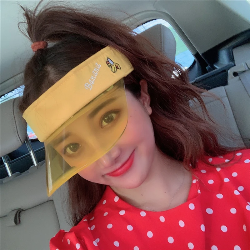 

Adjustable women transparent PVC Sunshade Hat Visor Caps Bicycle Sunhat empty top hat fruit embroidery topless baseball cap