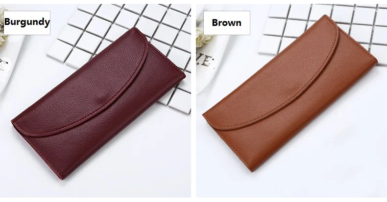 MJ Women Wallets Thin Split Leather Long Wallet Luxury Bi-Fold Card Holder Female Purse Simple Solid Genuine Leather Purse (17)