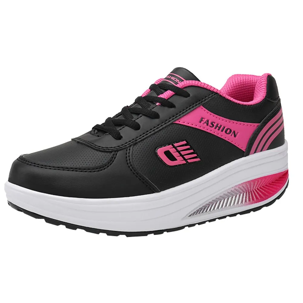 Обувь для бега; женская спортивная обувь; дышащие устойчивые резиновые кроссовки на шнуровке; увеличивающие рост мягкие кроссовки; zapatos de mujer - Цвет: Black