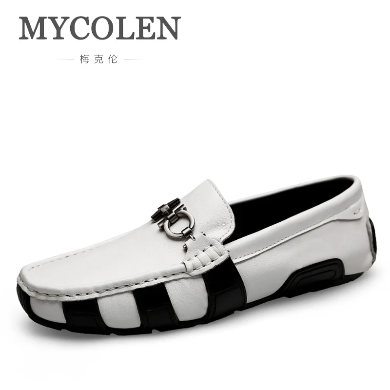 

MYCOLEN Shoes Men Genuine Leather Comfortable Fashion Brand Mens Loafers Slip-On Driving Shoes Mens Slip-On Leather Loafers
