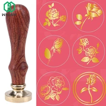 WHISM DIY Rose Flower Wax Seal Stamp Wood Handle Sealing Wax Stamp Wedding Invitation Decorative Antique Scrapbooking Wax Stamps 1x wax seal stamp retro wood classic sealing wax seal stamp decorative rose tree of life wedding invitation antique stamp