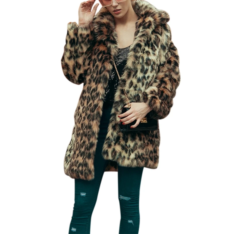 Artificielle D'hiver Manteau Longues Imprimé Fourrure Dame Léopard Himanjie Survêtement De Et Femmes Boucle Faux À Manches Automne Avec Ybfy76g