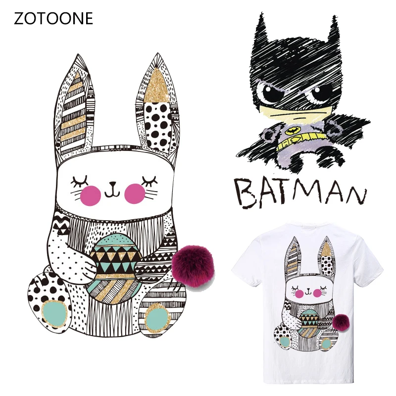 

ZOTOONE Rabbit Stripes Iron on Transfer Patches on Clothing Diy Patch Heat Transfer for Clothes Decoration Stickers Kids Gift G