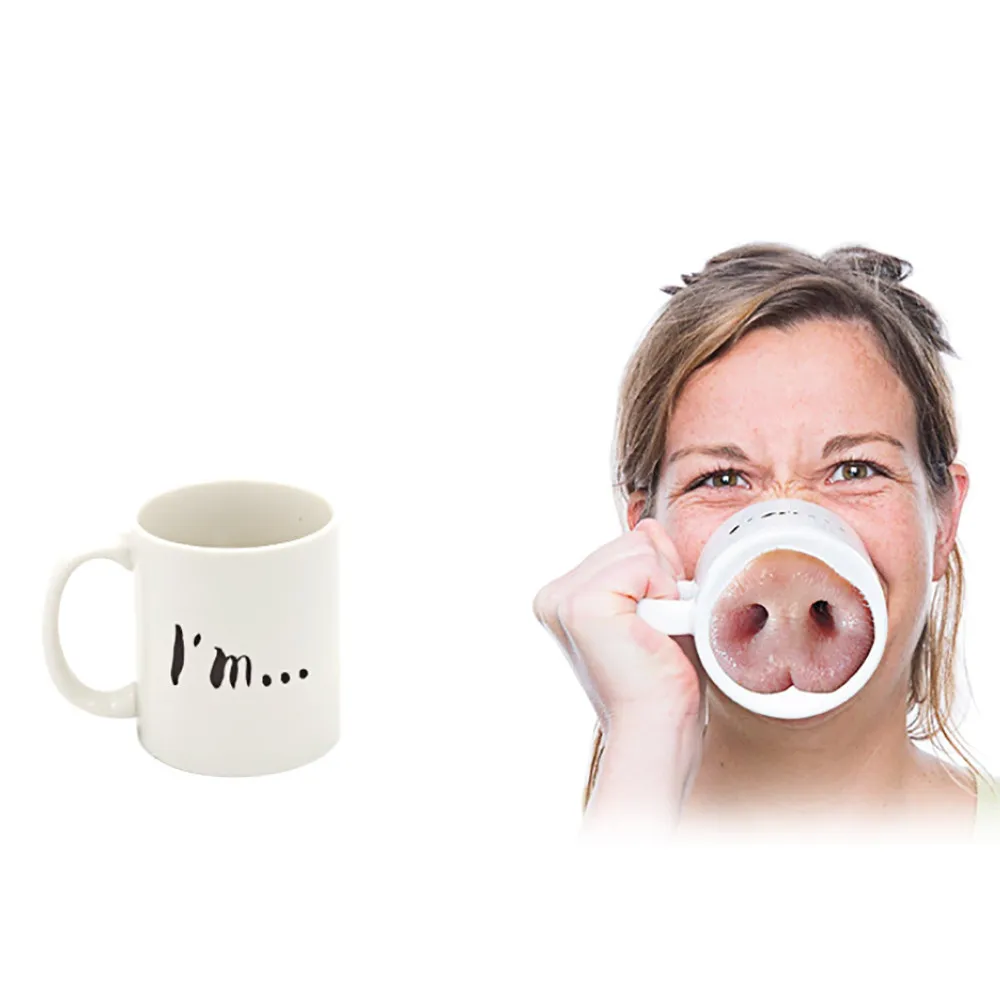 

Funny Miss Piggy Nose Mug Ceramic Coffee Tea Cup Donkey Pink Pig Nose Designed