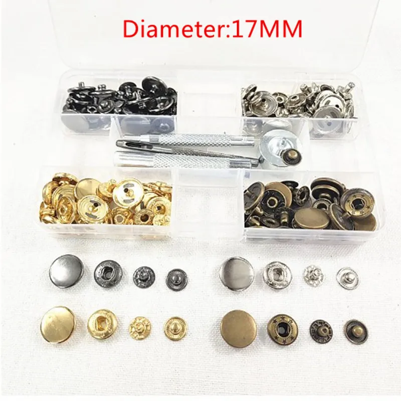 40 Sets 17mm Popper Press Stud Snap Fastener Jeans Buttons Sewing Fixing Tools