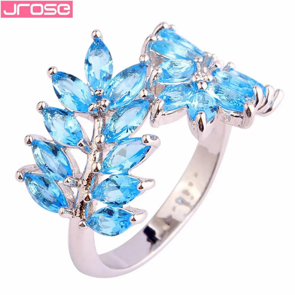 JROSE Splendide Marquise Cut Синий CZ Серебряное кольцо размер 7 8 9 10 листья Модные женские и мужские ювелирные изделия - Цвет основного камня: Синий