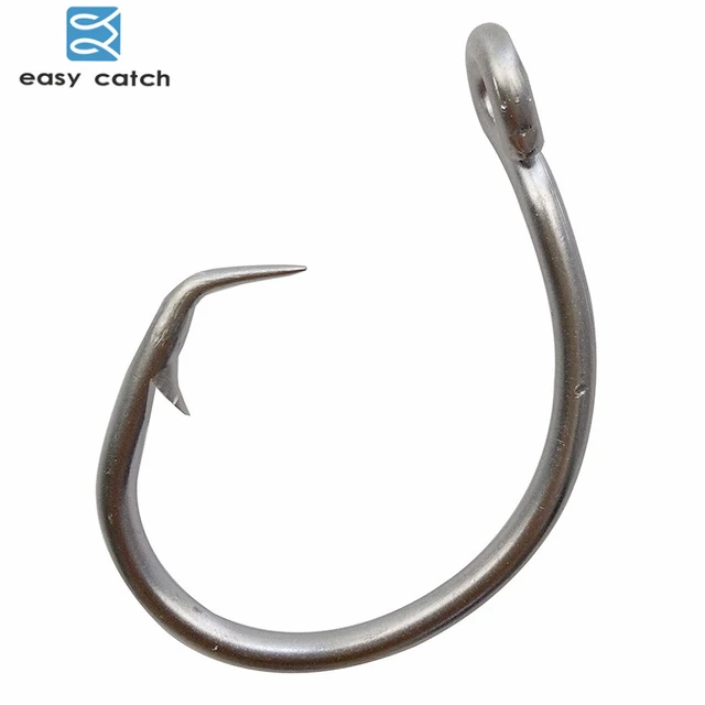 Easy Catch 50pcs 39960 Stainless Steel White Offset Tuna Circle Bait  Fishing Hook Size 8/0