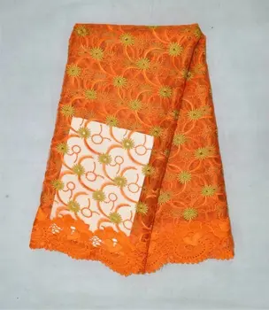 

Latest African French Lace Fabric 2017 High Quality African Tulle Lace With Stones Orange Nigerian Wedding Lace Fabric 5yards