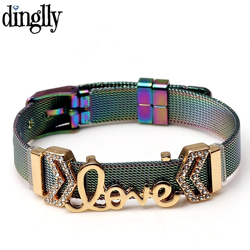 

DINGLLY Dropshipping Rainbow Gradient Stainless Steel Mesh Bracelets For Women Men New Charm Watch Chain Brands Bracelets Gift