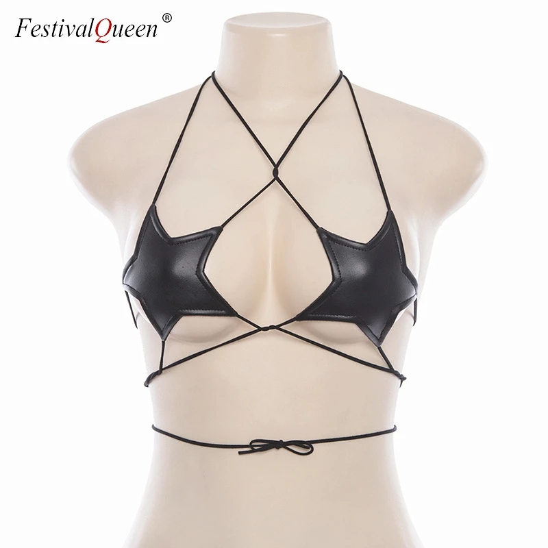 FestivalQueen sexy black crop tank top metal chain mini skirts sets women hollow out bandage backless nightclub 2 piece set