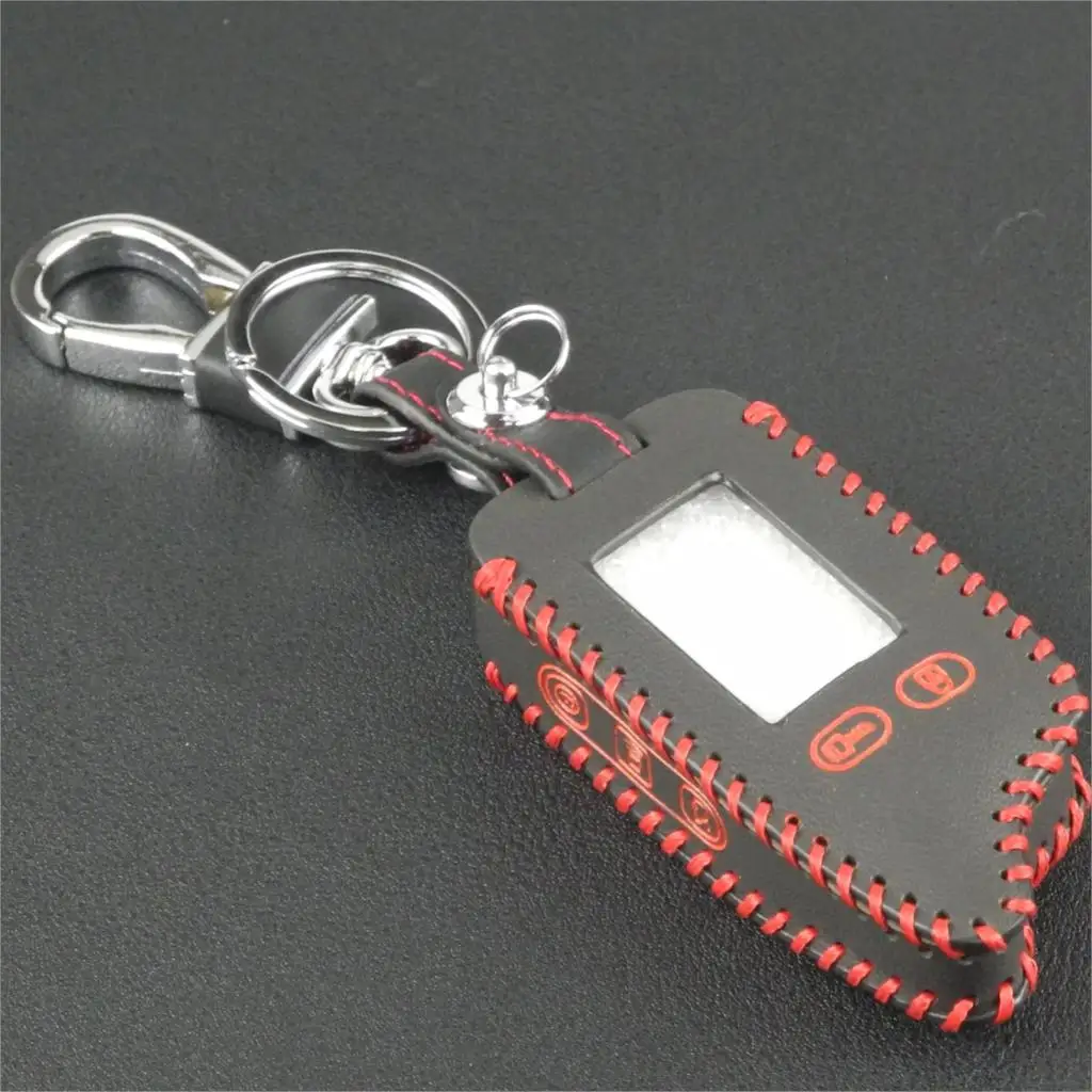 

jingyuqin Handmade 5 Buttons Remote Leather Key Cover Case for Tomahawk TW9010 TW9030 Two Way Alarm System LCD Keychain