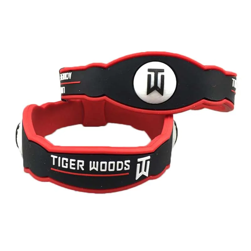 

2019 Wholesale Men Women Silicone Black and Red Color T Woods Energy Golf Wristband Outdoor Sport Golf Training Aids Accessories
