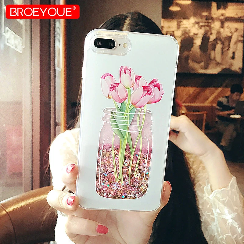 

BROEYOUE Quicksand Case For iPhone 7 8 Plus X Lovely Animal Patterned Glitter Dynamic Liquid Quicksand Back Cover For iPhone 7 8