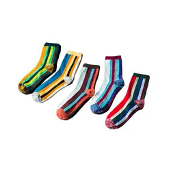 10 шт. = 5 пар/лот мужские носки в разноцветную полоску Дизайн повседневные Мультяшные хлопковые носки забавные счастливые носки высокого