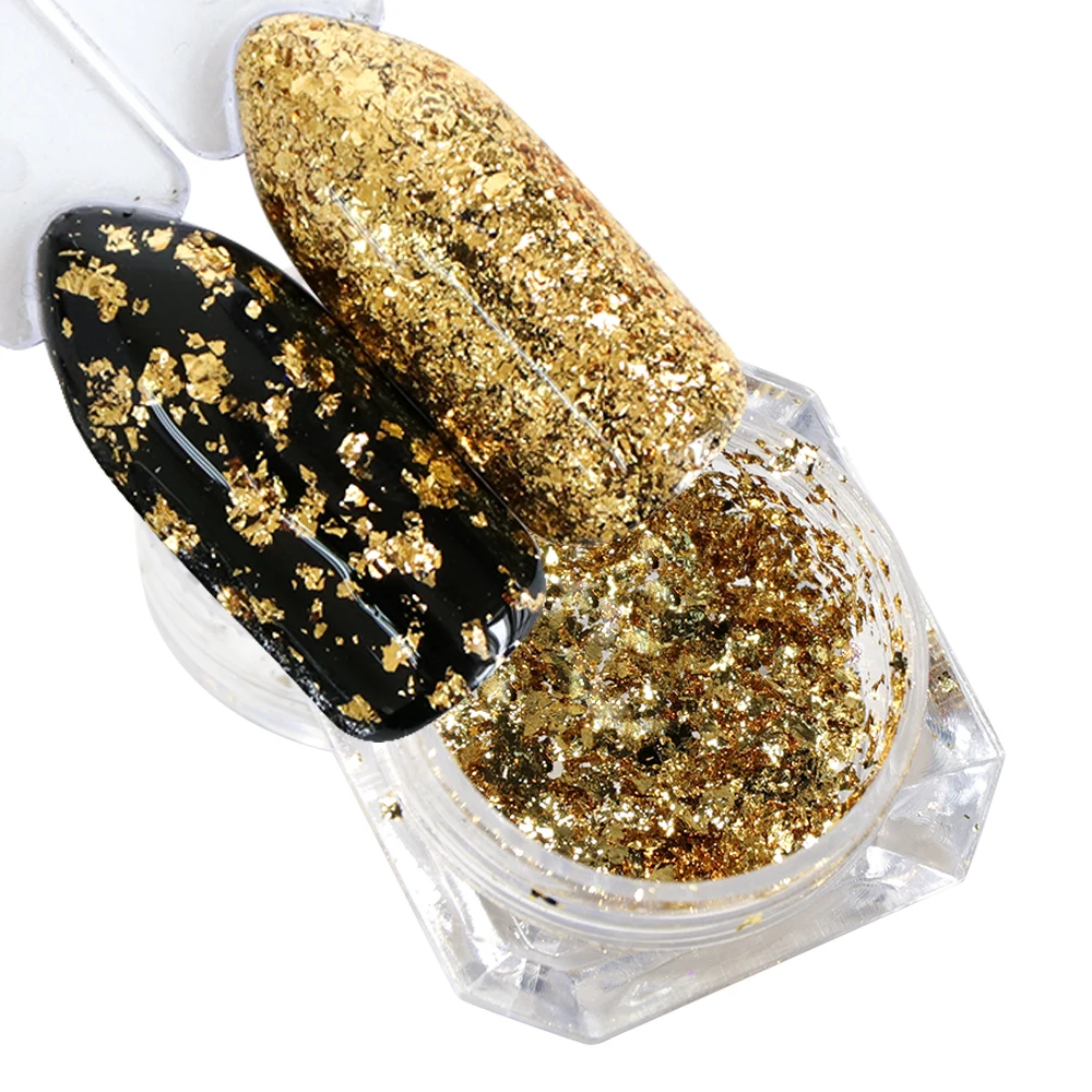 1 Box Gold Silver Flakes Nail Glitter Aluminum Irregular Sequins Mirror Powder Paillette Foils Sticker Nail Art Decorations TRCB