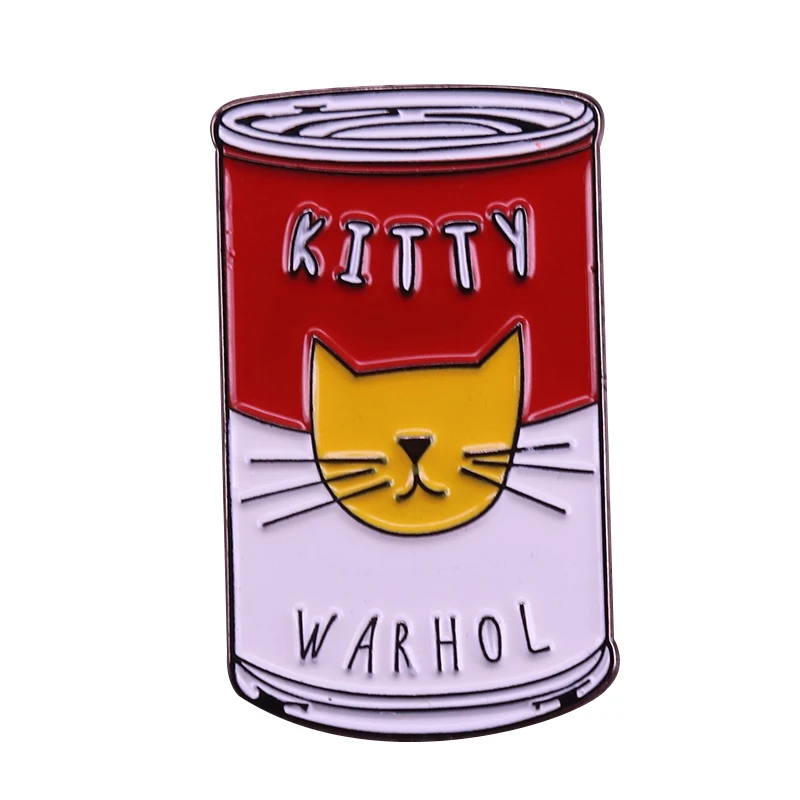 

Kitty Warhol badge campbell's soup cans pop art pin cute cat brooch Warhol painting flair gifts