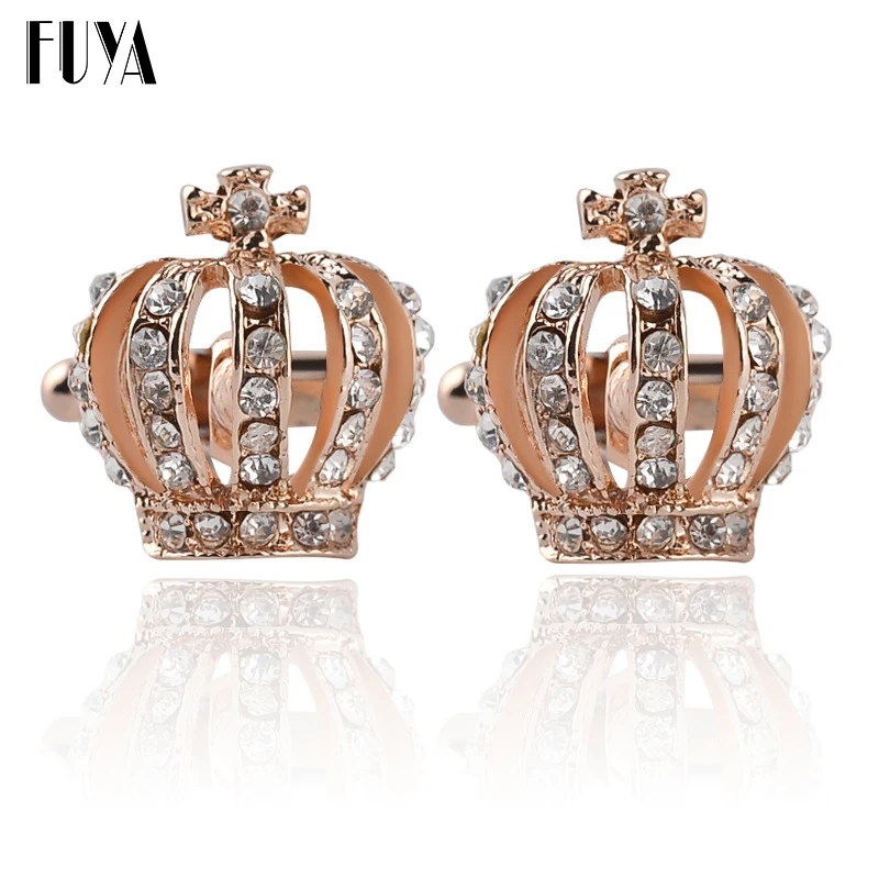 

Creative crown shape cross twins cufflinks buttons gifts Luxury elegant blue white rhinestone cufflinks for mens shirt jewelry