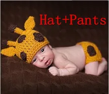 2pcs 1set clothes knitted Handmade High quality Fashion Deer newborn infant photography hat + trousers baby set