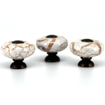

6PCS Vintage Marble Pattern Ceramic Door Handles Kitchen Cabinet Pulls Drawer Knobs for Furniture Dia 32mm
