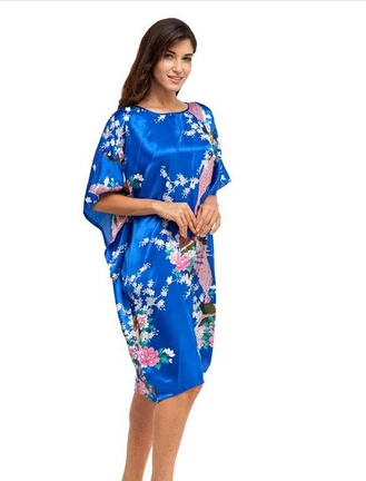 Chinese Women Silk Home Dress Robe Summer Lounge Nightshirt Short Sleeve Sleepwear Nightgown Plus Size 6XL A-073 women sleepwear sleepwear pajamas silk robe women dress