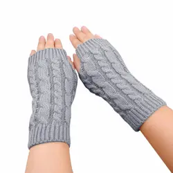 Женские зимние вязаные рукавные перчатки плетеная тесьма Твердые митенки без пальцев Новые