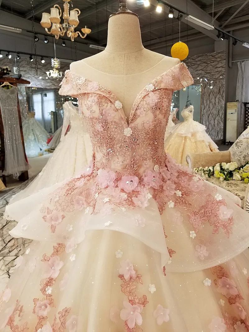 Элегантный розовый кружевной свадебное платье принцессы 2019 г. в африканском стиле черный с цветами для девочек на шнуровке Sheer шеи пушистые