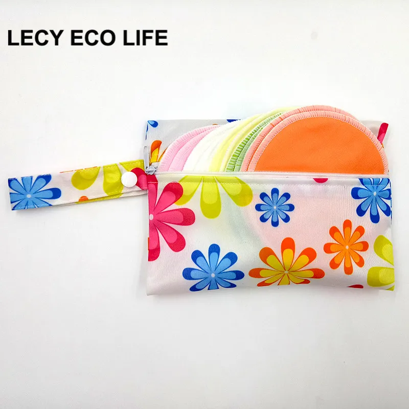 

Lecy Eco Life 10pcs reusable stay dry nursing pads for new mum with 1 waterproof storage wet bag gift, soft bamboo breast pads
