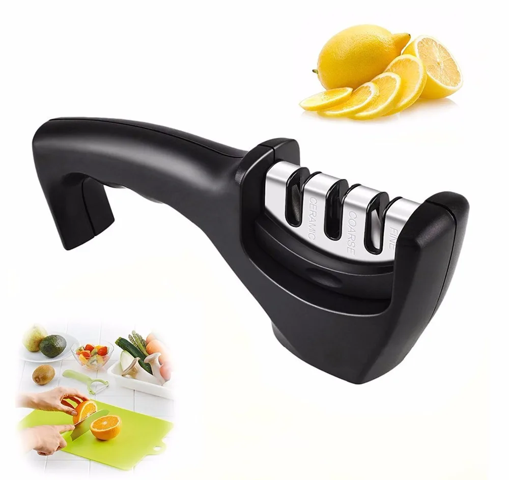 

High Quality Three Stages Diamond Ceramic Knife Sharpener Kitchen Gadget Household Sharpening Stone Handle Knives Tools 1PC
