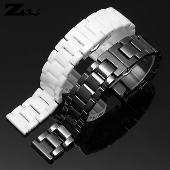 

Ceramic watchband 14 15 16 17 18 19 20 21mm watch bracelet white black strap wristwatches band water resistant 100% Ceramic