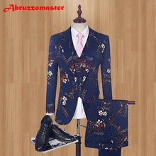 Блейзер+ брюки+ жилет) модный мужской костюм с блестящими узорами Роскошная повседневная мужская сценическая одежда винтажные мужские костюмы для свадьбы жениха