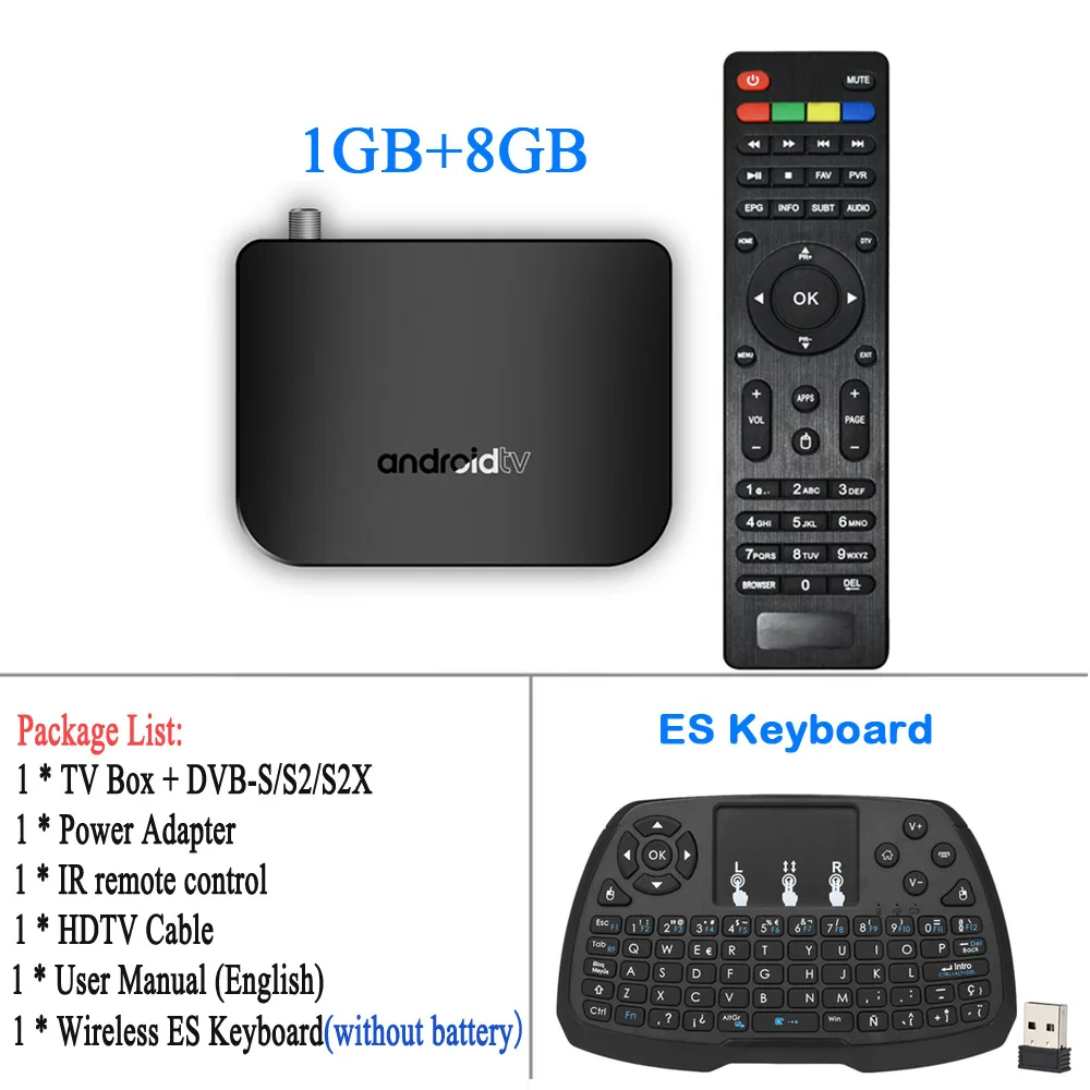 MECOOL Android ТВ коробка+ DVB-S/S2/S2X телеприставки M8S плюс Android 7,1 Quad-core 1 GB+ 8 GB 4 K WiFi, трансляция звукозаписи Miracast HD медиаплеер - Цвет: TV Box ES Keyboard