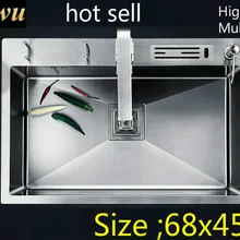 Горячая индивидуальность роскошная кухня ручная раковина одинарная мойка прочная 304 нержавеющая сталь 680x450 мм