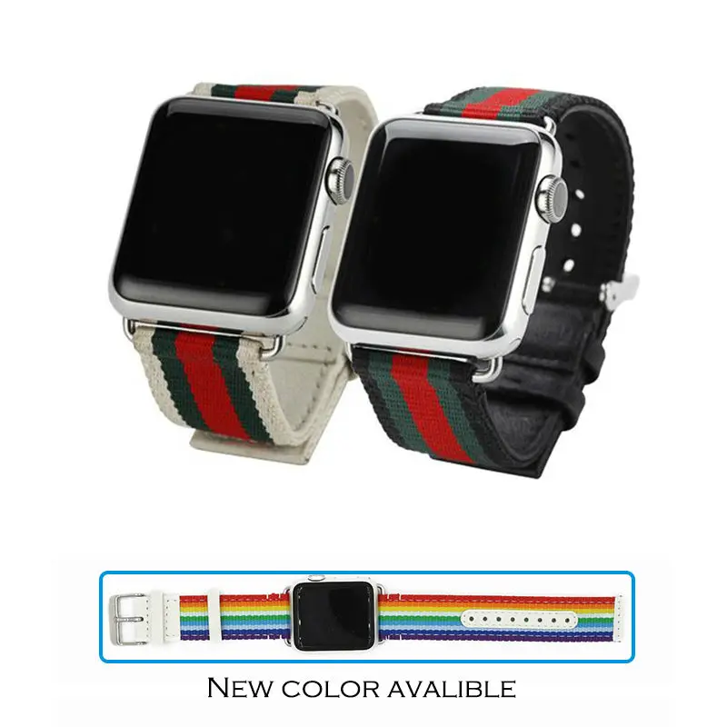 

URVOI band for apple watch series 4 3 2 1 strap leather back with metal buckle modern design luxury style for iwatch rainbow