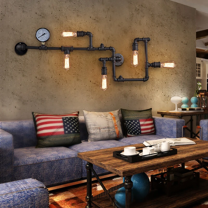 3 color Steam punk Loft Industrial iron rust Water pipe retro wall lamp sconce wall lights E27 LED for living room bedroom bar 3 color Steam punk Loft Industrial iron rust Water pipe retro wall lamp sconce wall lights E27 LED for living room bedroom bar