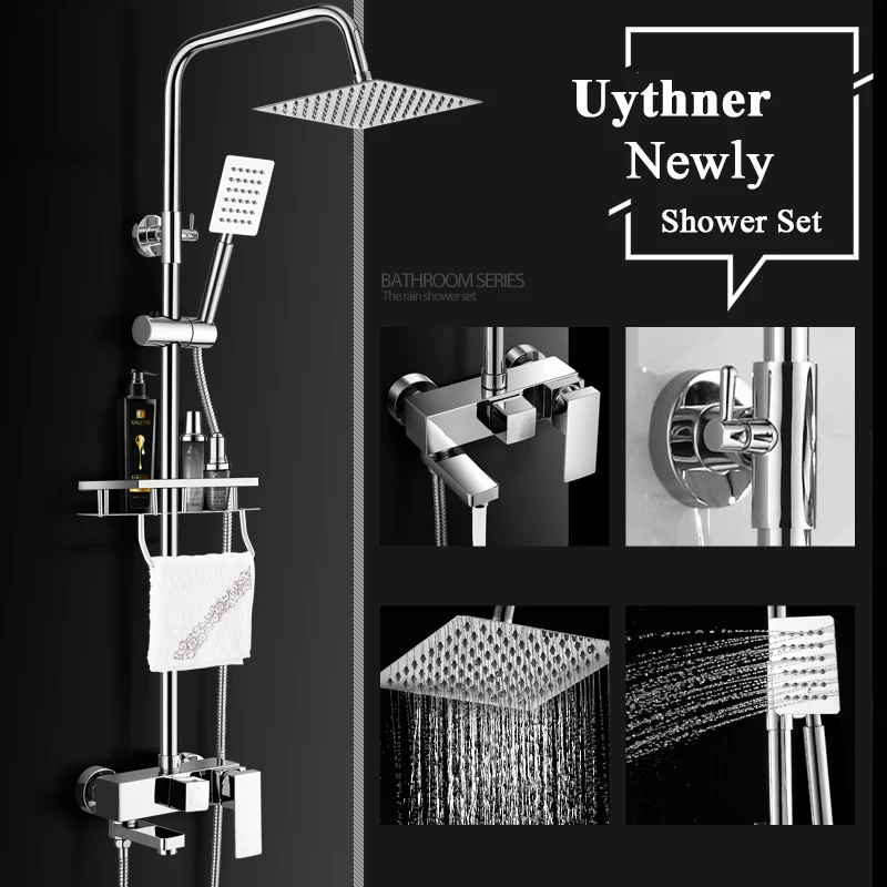 

Uythner Bathroom Chrome Rainfall Shower Head Bathroom Mixer Set Bath Shower Faucet Hot and Cold Water Shower Wall Mounted