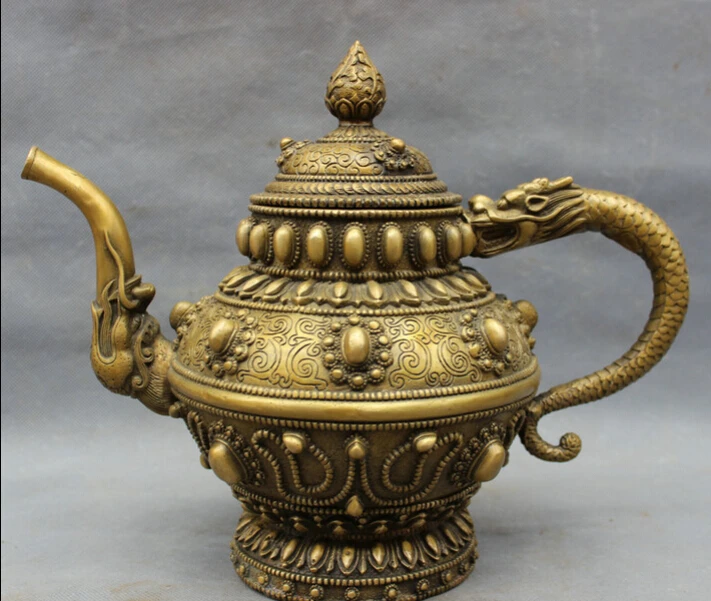 

Collectible bronze S1384 12" Folk Chinese Bronze Dragon Head Statue Buddhism Style Teapot Wine Pot Flagon B0403