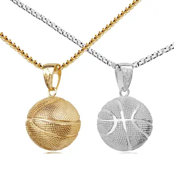 

3D Basketball Pendant Necklace Stainless Steel Chain Basketball Lover Fan Men Necklace Sports Hip Hop Jewelry