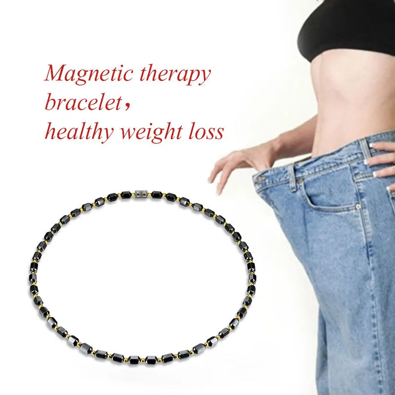 

Women Black Magnetic Necklace Beads Hematite Stone Therapy Slimming Health Care Weight Loss Necklace For Men Women