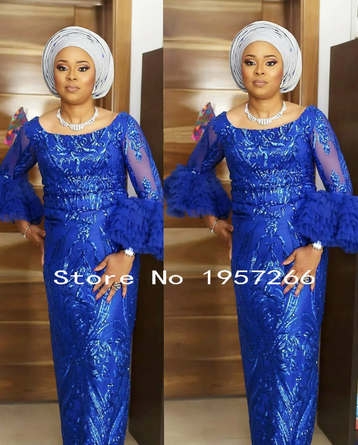 Royal Blue Sequin Fabric 450*135CM African Sequin Lace Fabric for