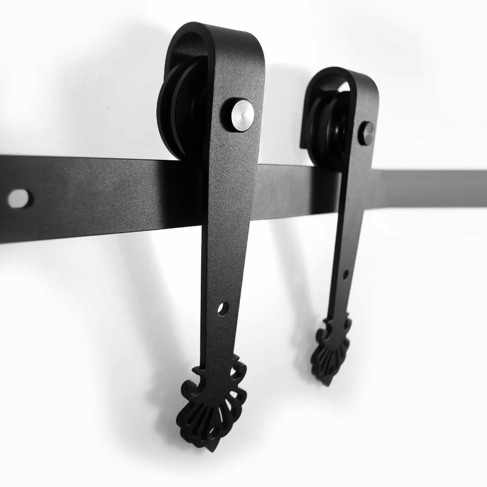 LWZH 16FT/18FT/20FT Country Style Sliding Barn Door Hardware Kit Black Crown Shaped Rail Track Rollers for Sliding Double Door