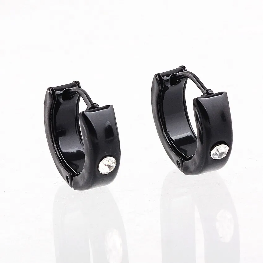 QianBei Мода 4 мм фантастический высокое качество черная шпилька обруч из нержавеющей стали мужские женский горный хрусталь серьги Рождественский подарок