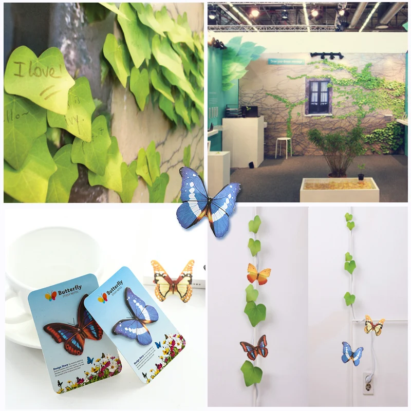 Cute Kawaii leaf butterfly Wall Stickers Memo Pad Sticky Notes Students planner Stationery Office School Supplies