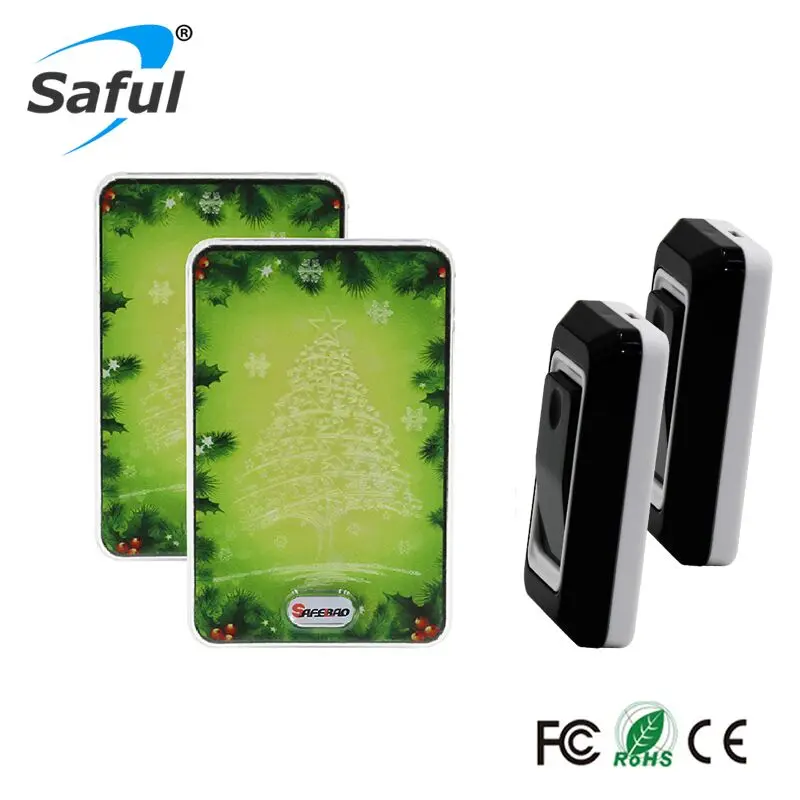 

Saful Waterproof Wireless DoorBell AC 100-240V Green design LED light 2 Outdoor Transmitter +2 Indoor Wireless Doorbell Receiver
