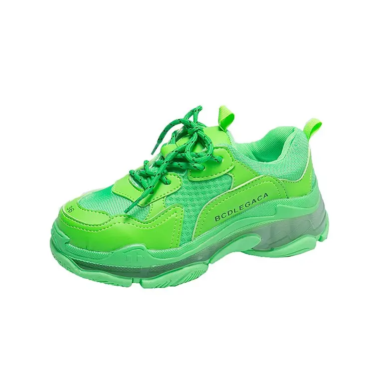 Разноцветные Женские кроссовки для папы; модная дышащая обувь из Вулканизированной Ткани; повседневная обувь на платформе со шнуровкой; Цвет белый; tenis feminino zapatos mujer - Цвет: Светло-зеленый