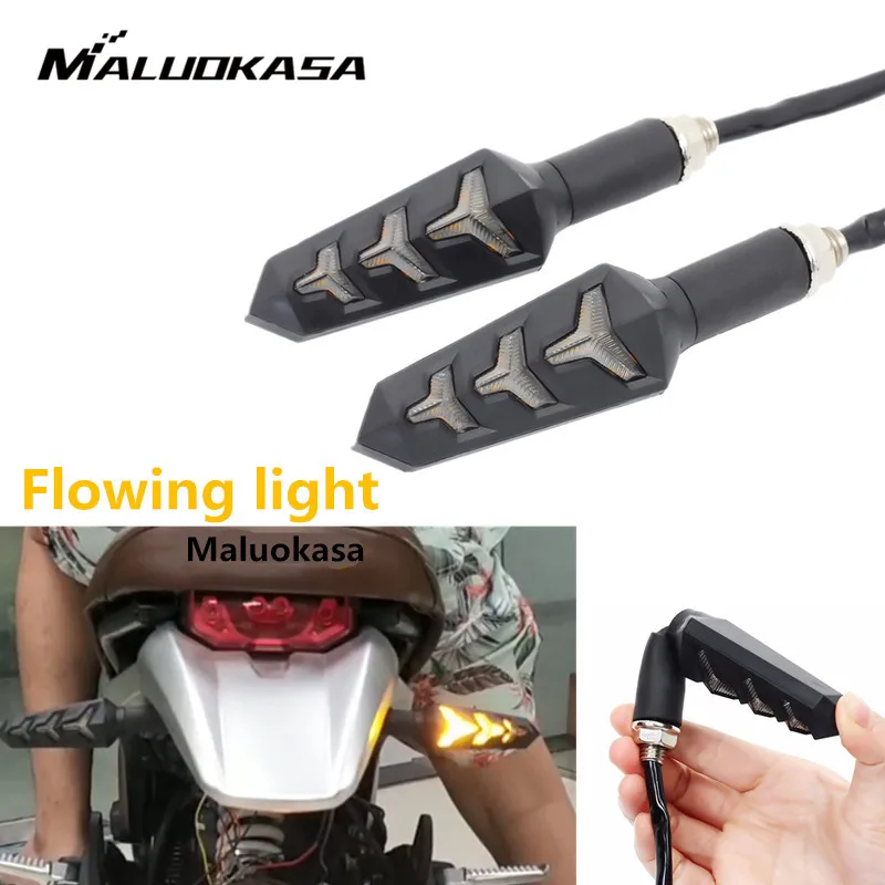 

2PCS Motorcycle LED Turn Signals Flowing Water Blinker Flashing Lights Built Relay Bendable Motorcycle Tail Flasher Indicator