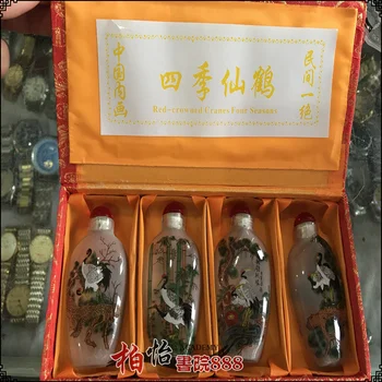 

China Old Beijing painted painted snuff bottle glass bottle Four seasons red-crowned crane picture