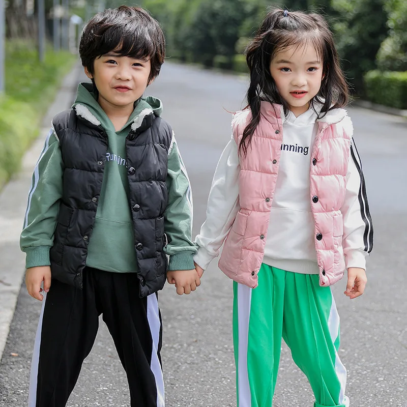 New autumn winter children top clothes color black red warm vest coats for boys& girls casual mandarin baby waistcoats