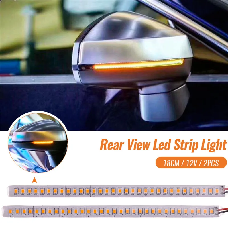 

2 Pcs 15/18/28cm Car Rear Mirrors Flexible Flowing Turn Signal Light Strip Amber 12V Rear View Dynamic Car Led Strip Light