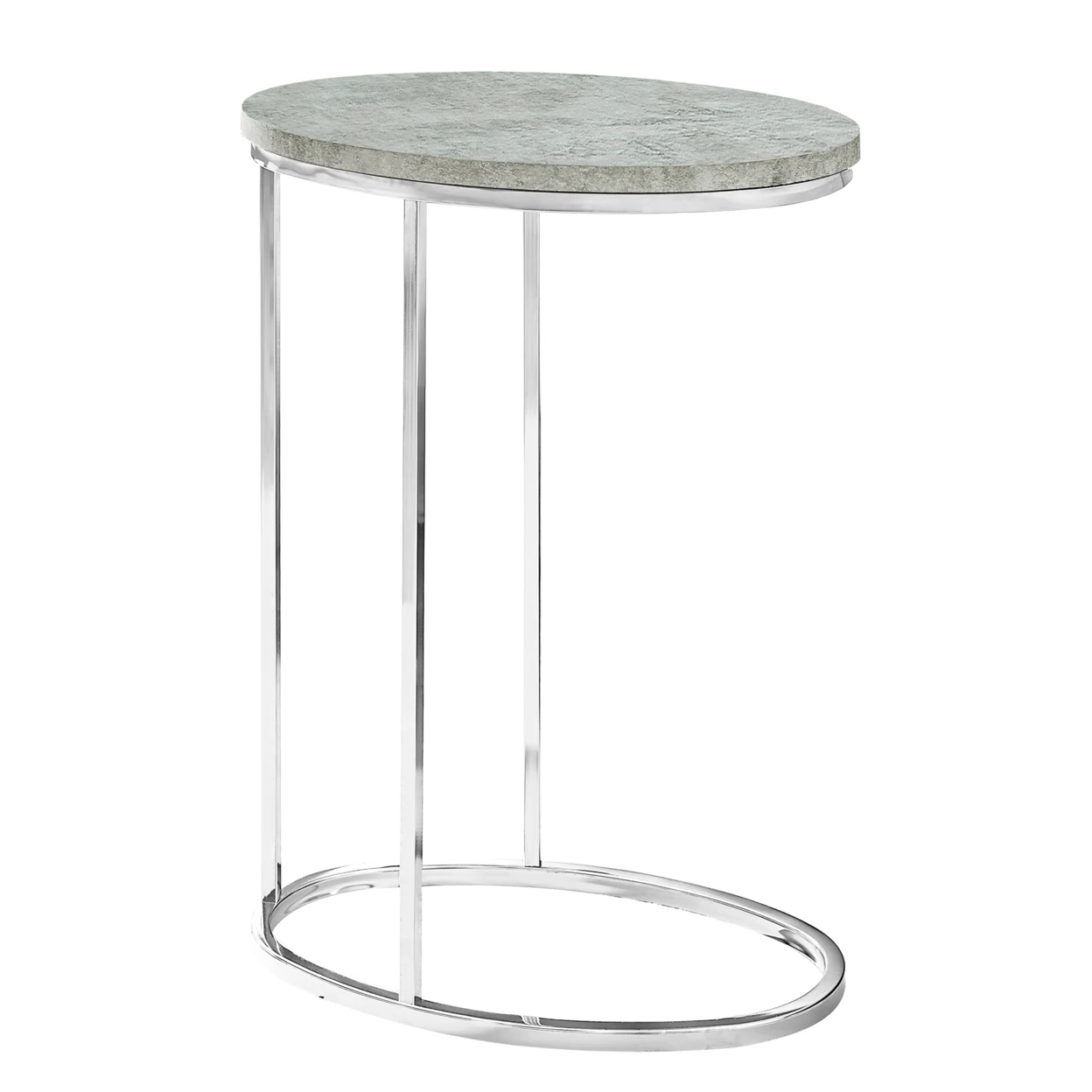 ACCENT TABLE - OVAL, GREY CEMENT WITH CHROME METAL